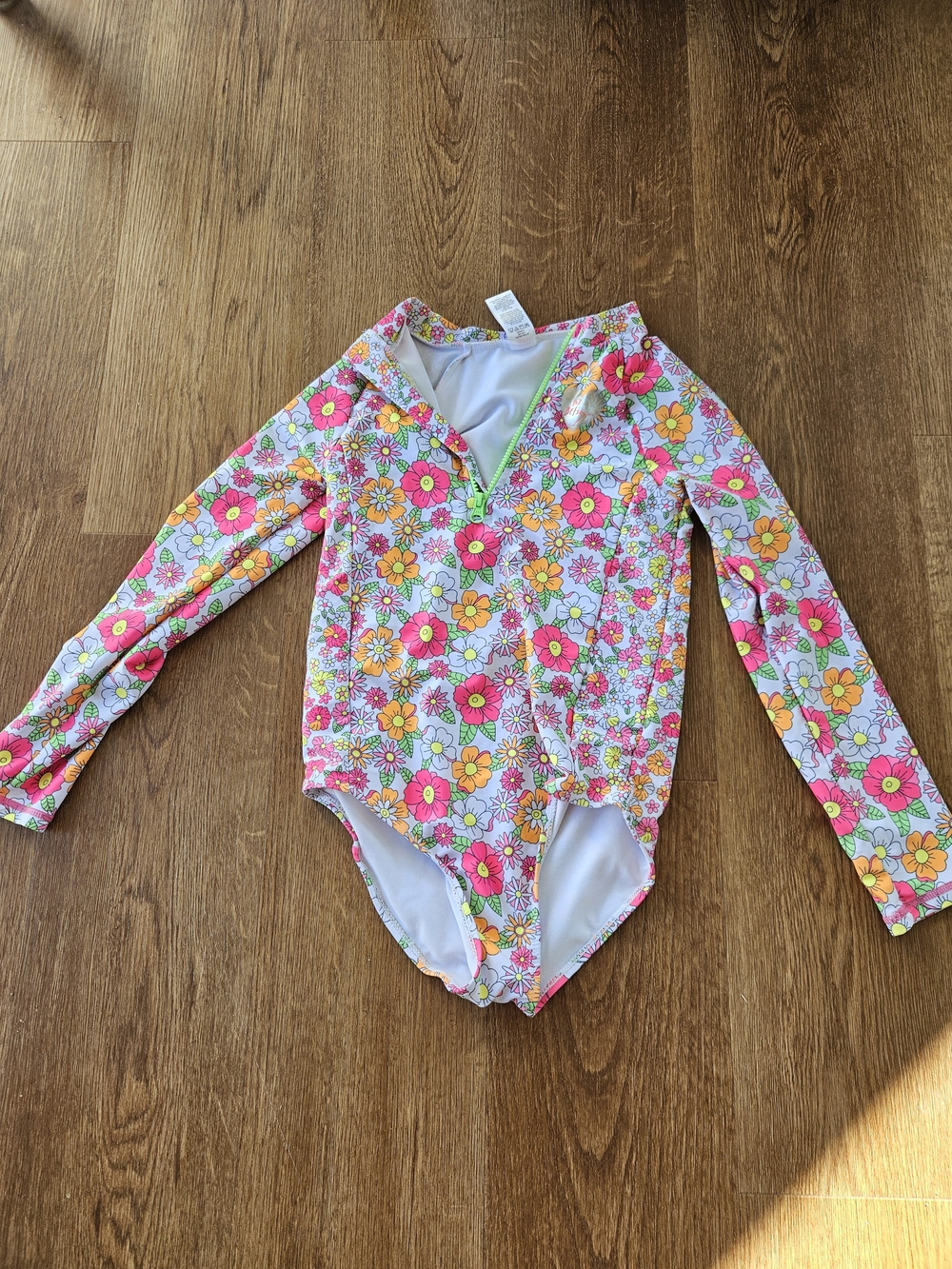 Kids Floral Long-Sleeve Swim Suit - Pink & Yellow